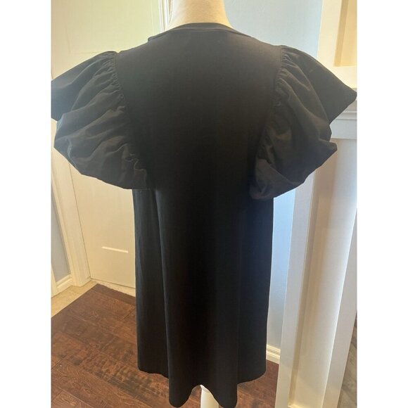 Anthropologie The Impeccable Pig Black Dress With Oversized Ruffle Sleeves SZ L - Picture 6 of 15